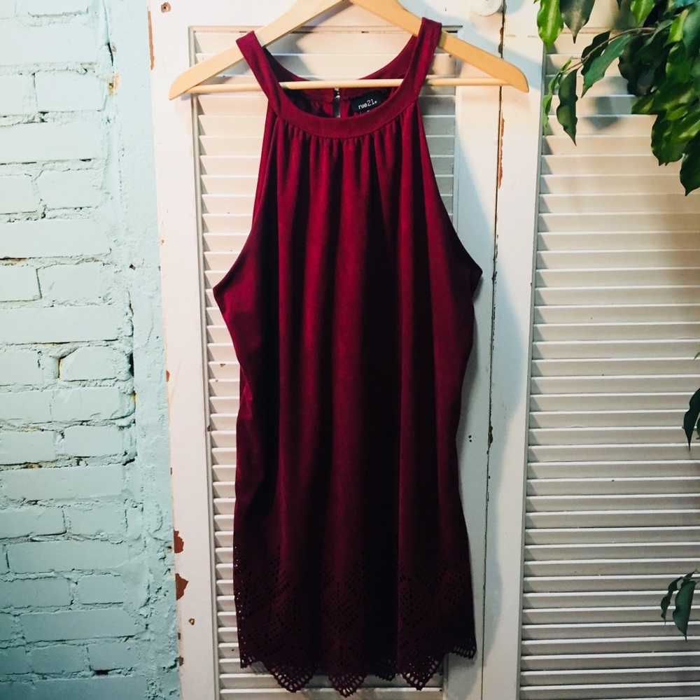 Rue 21 Burgundy A-line Laser Cut Dress